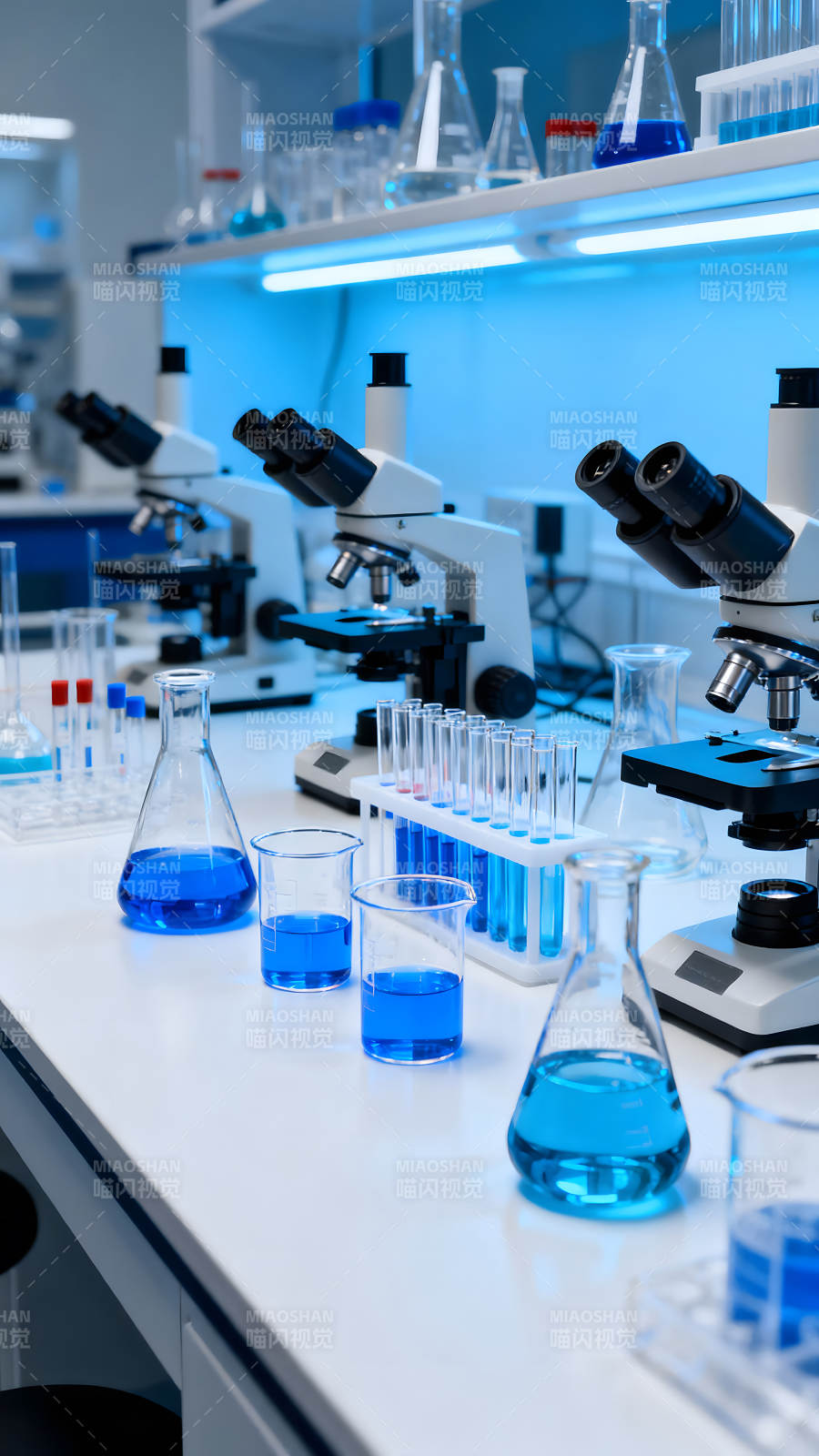 實(shí)驗(yàn)室內(nèi)的顯微鏡和化學(xué)試劑-圖片