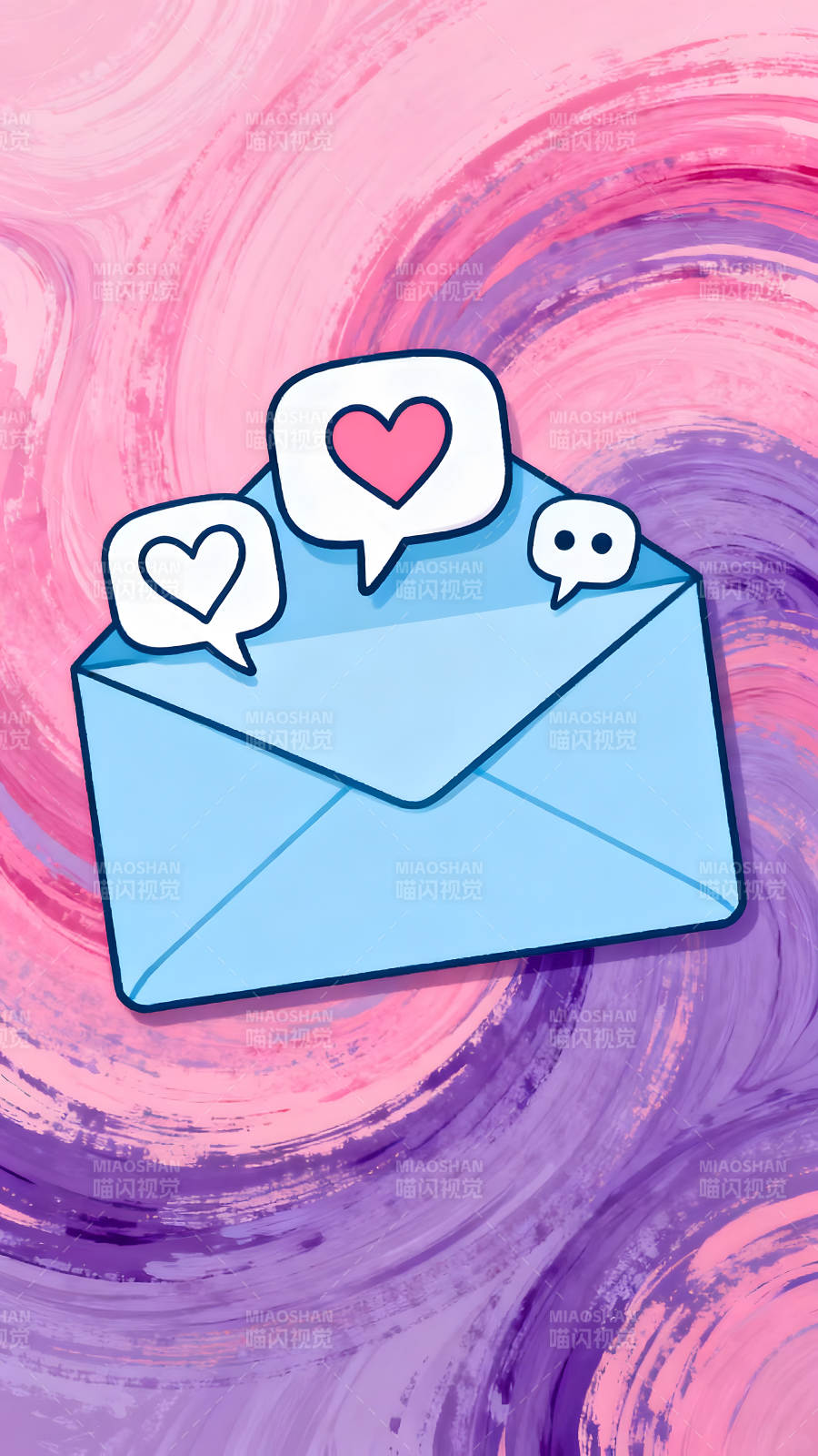 信封与爱心泡泡背景绚丽-图片