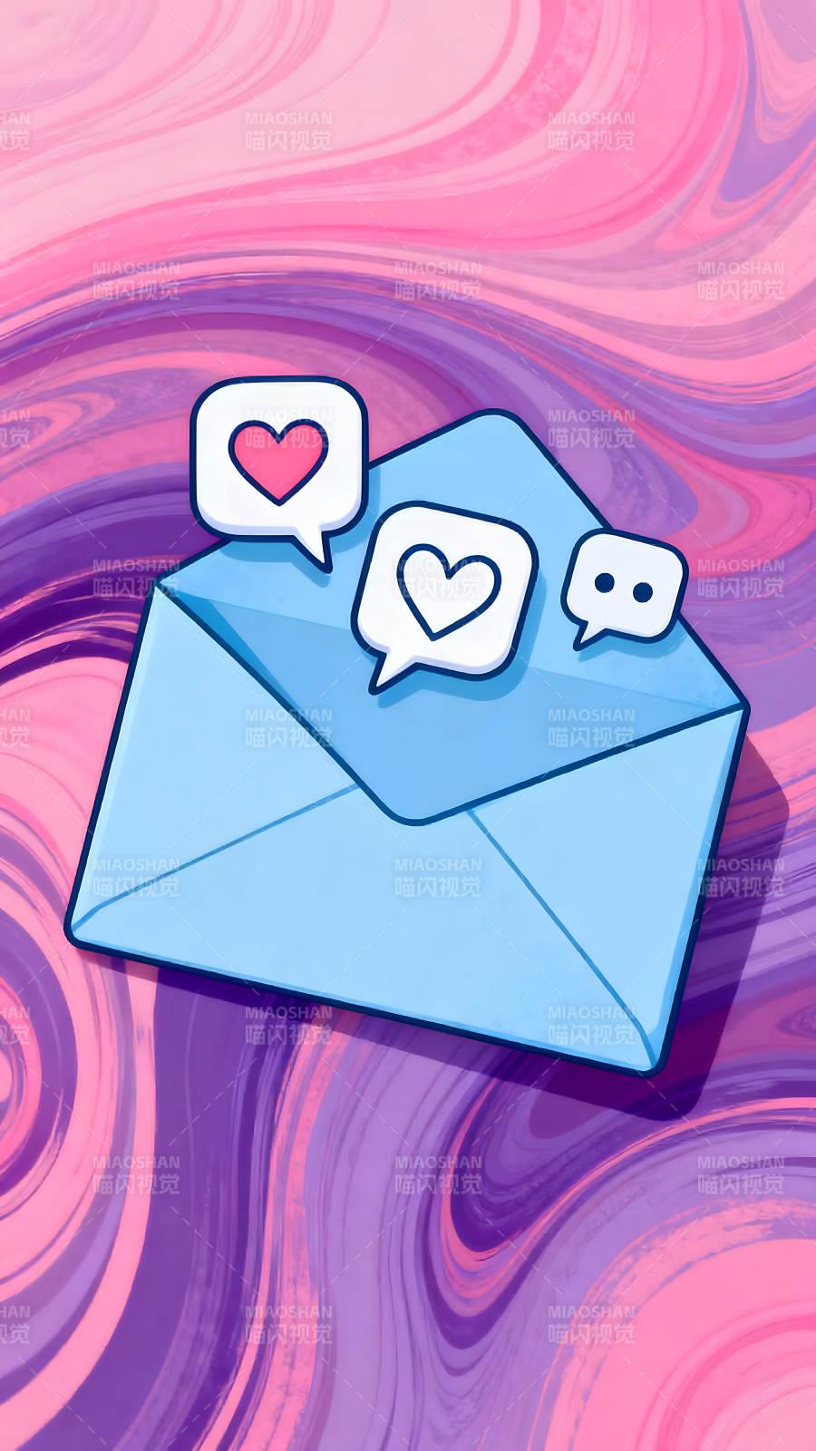 藍信封與愛心氣泡的可愛插畫-圖片