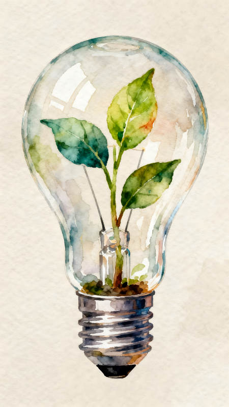 綠植燈泡創意水彩畫-圖片