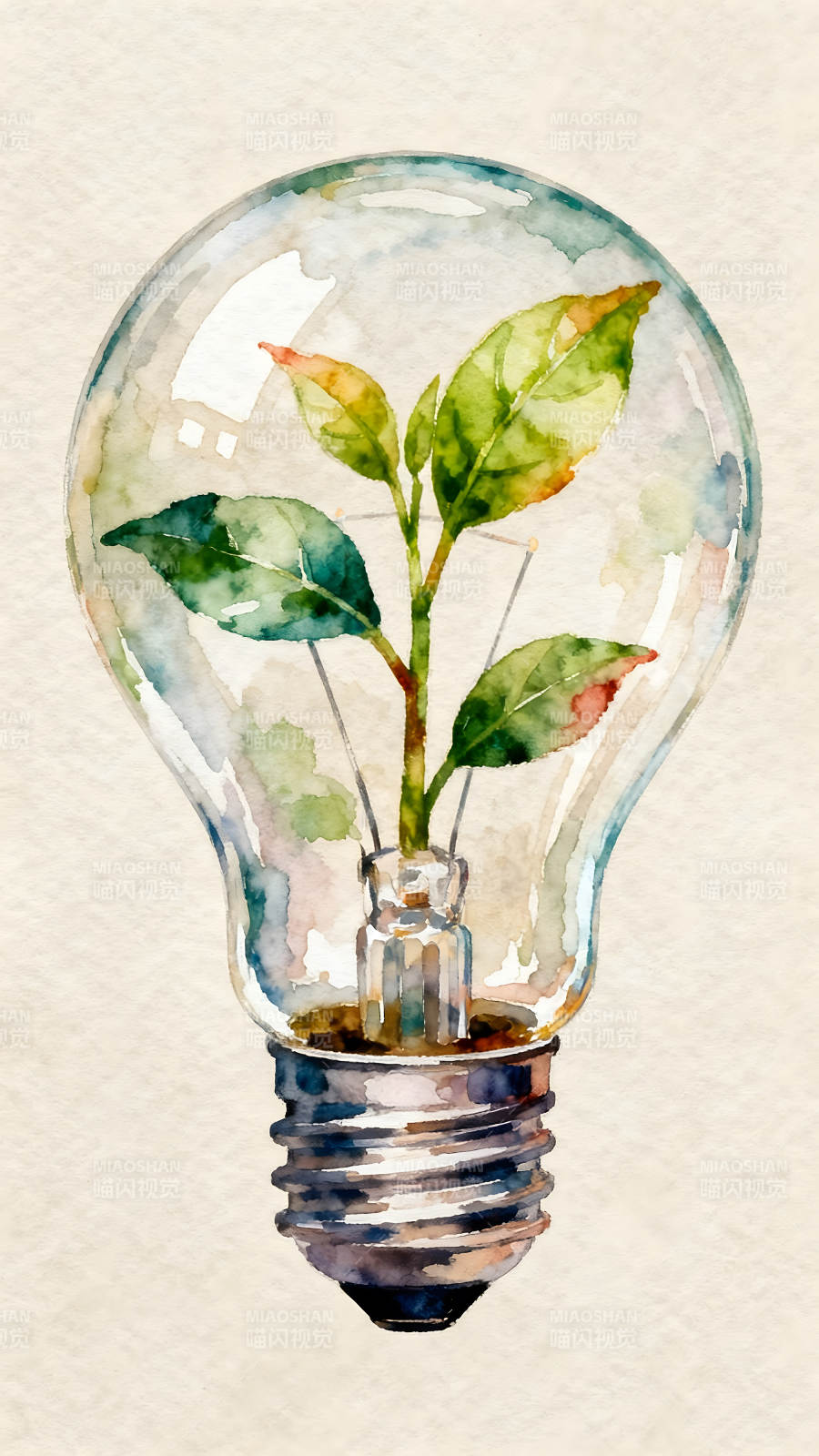 燈泡中的綠色植物-圖片