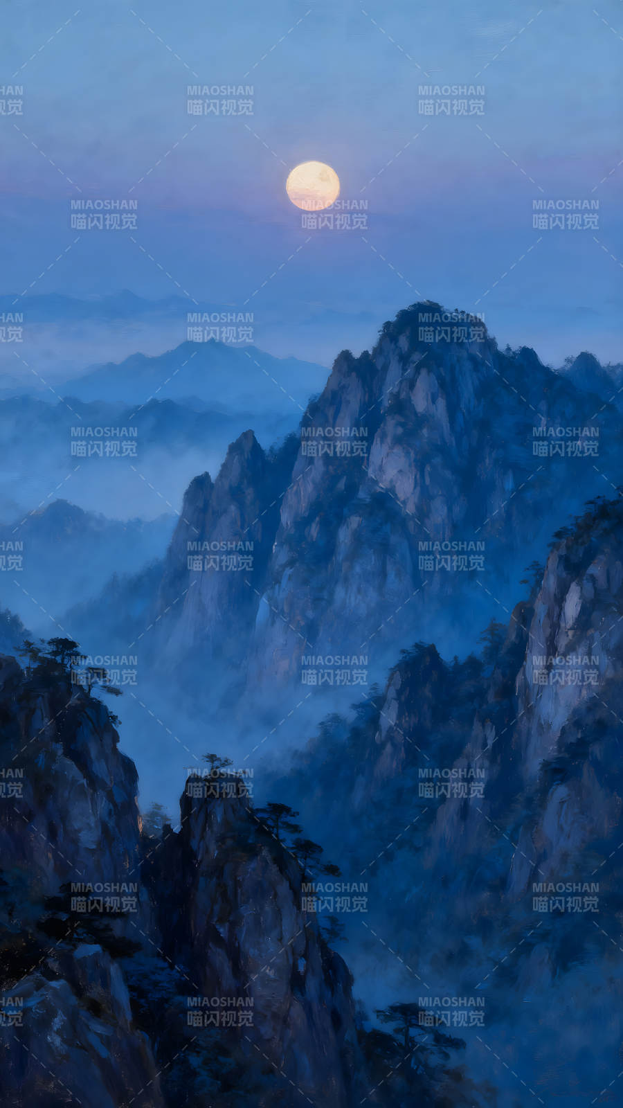 山月朦胧夜色美景-图片