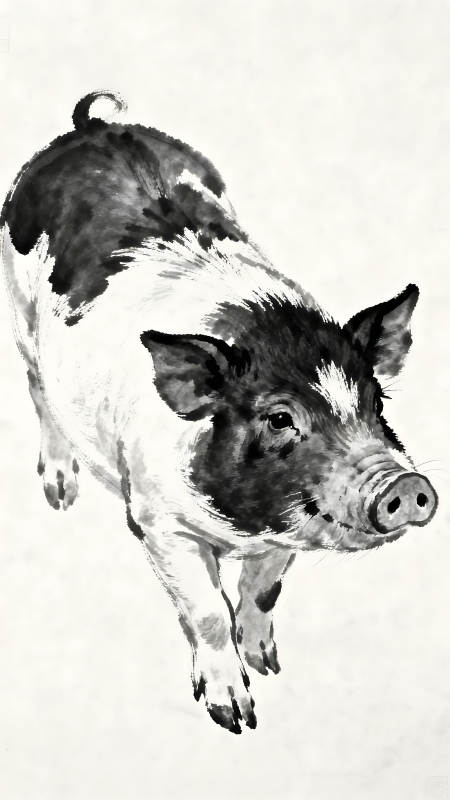 水墨風(fēng)格豬的繪畫作品-圖片