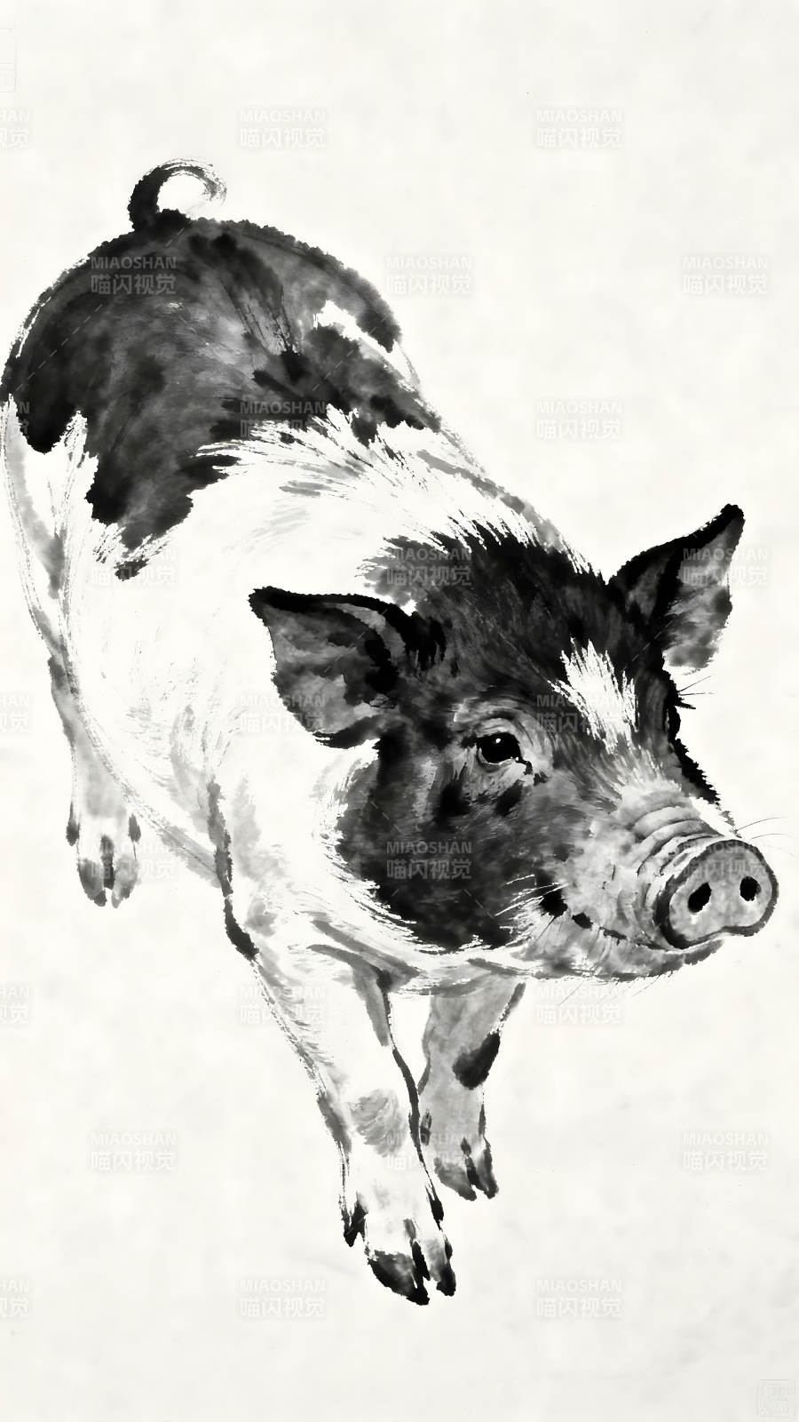 水墨風(fēng)格豬的繪畫(huà)作品-圖片