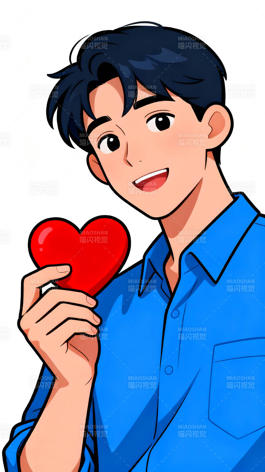 年轻男子手持红心传递爱意-图片