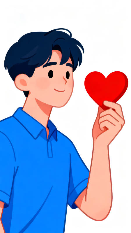 男孩手持愛心傳遞愛意-圖片