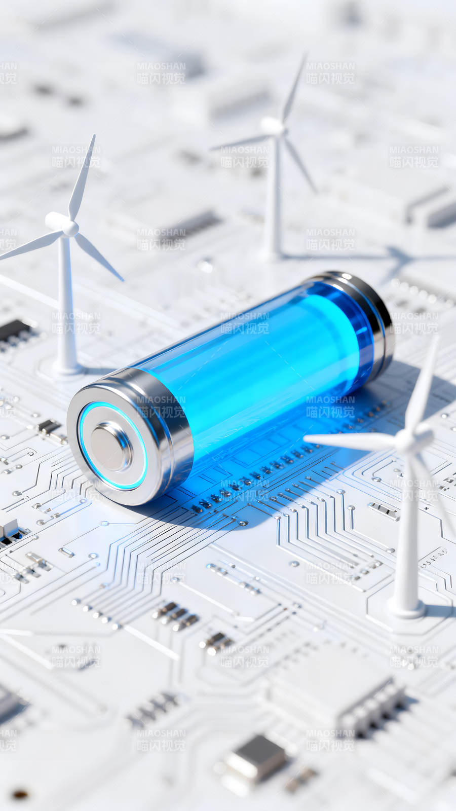 能源電池與風力發電機-圖片