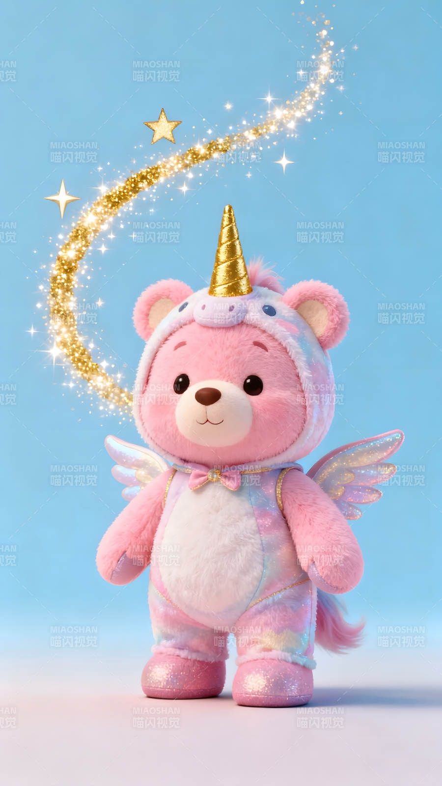 粉色熊寶寶穿戴獨角獸服裝-圖片