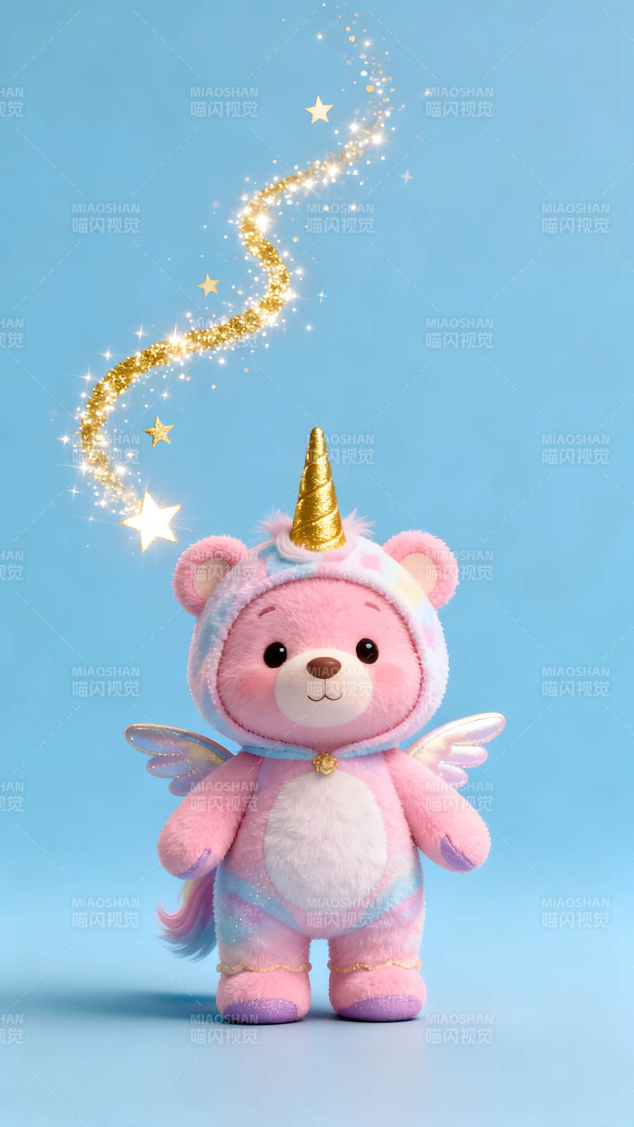 粉色独角兽熊毛绒玩具闪耀着光芒-图片
