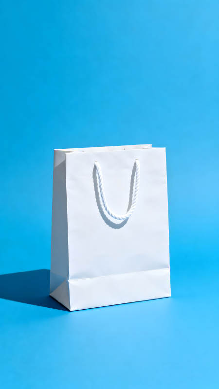 白色購物袋在藍色背景上-圖片