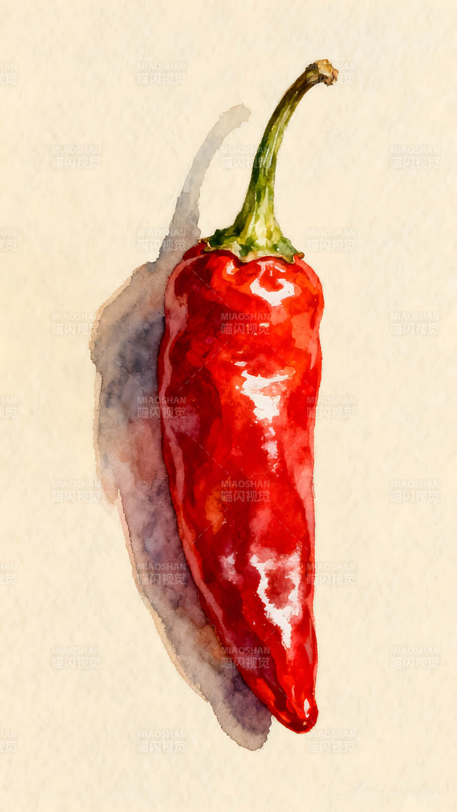 紅辣椒水彩畫藝術作品-圖片