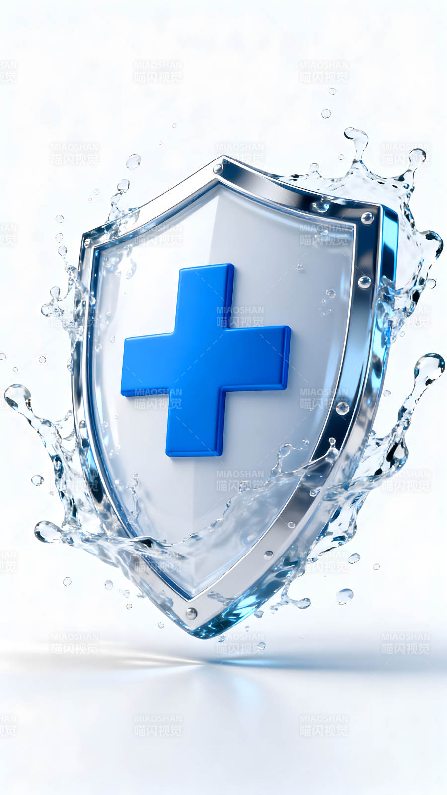 藍色十字盾牌水花四濺防護-圖片