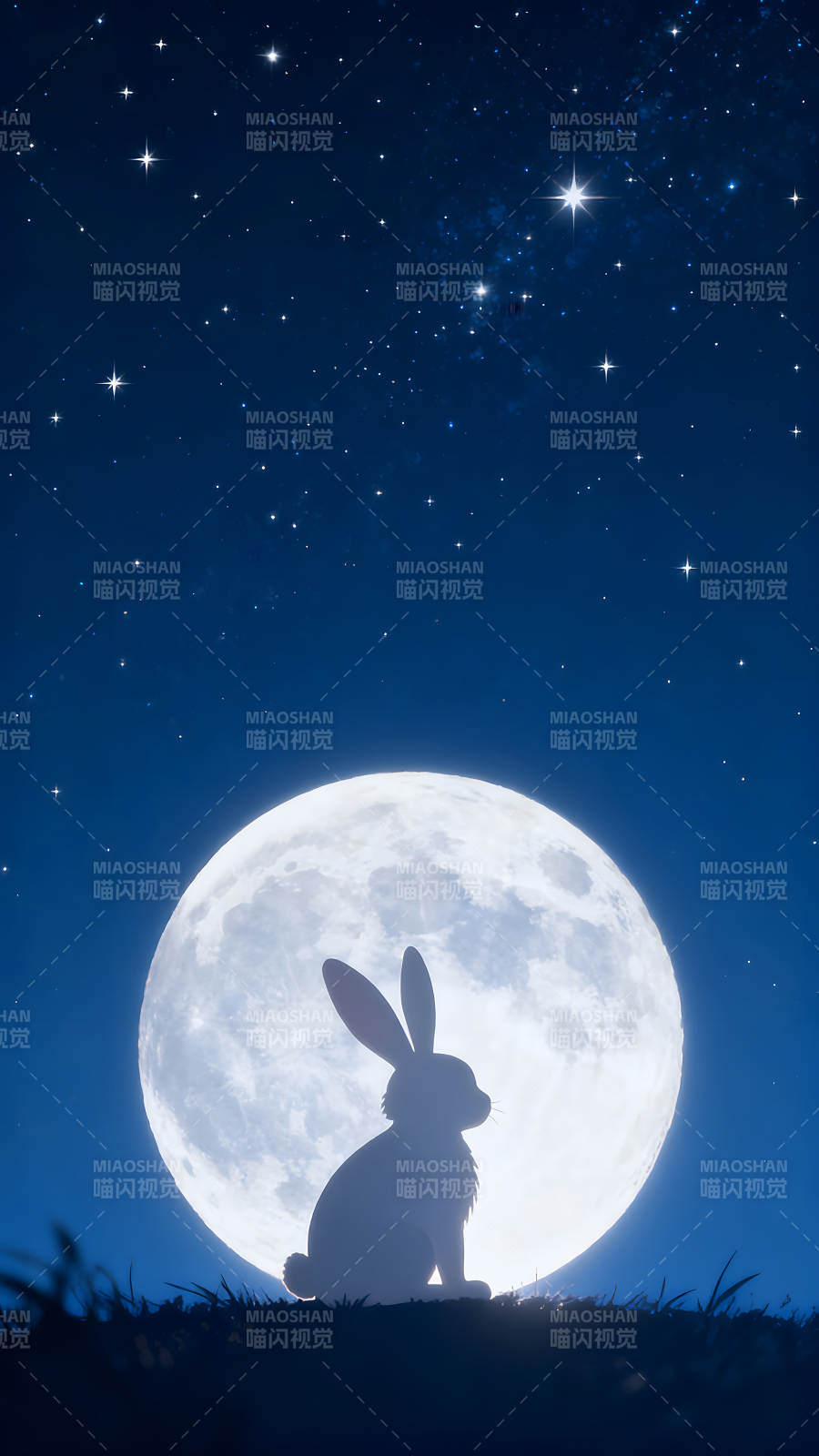 月夜下的兔子剪影-圖片