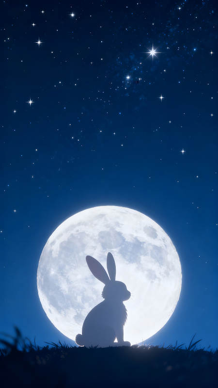 月夜下的兔子剪影-圖片