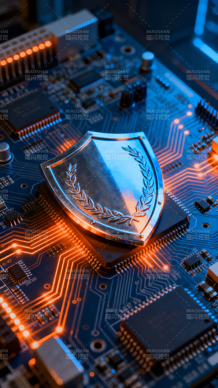 电路板上的金属盾牌科技感-图片