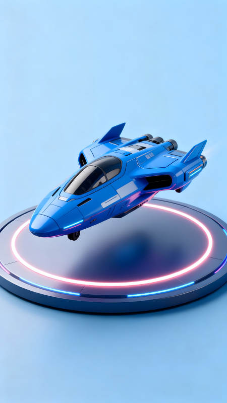 未來感藍色飛船懸浮平臺-圖片