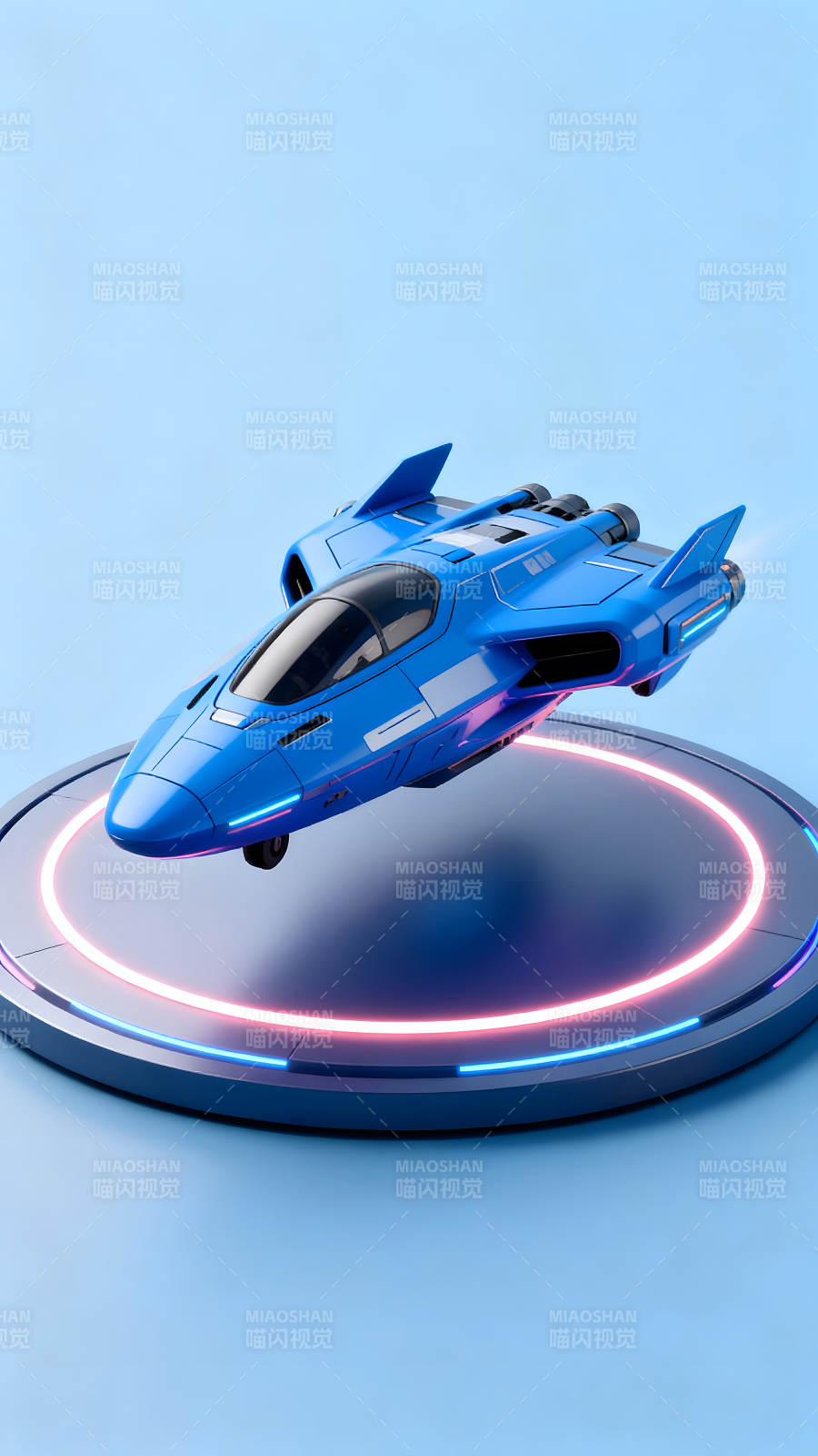 未來感藍色飛船懸浮平臺-圖片