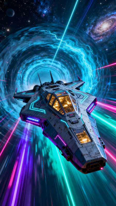 星際飛船穿越時空隧道-圖片