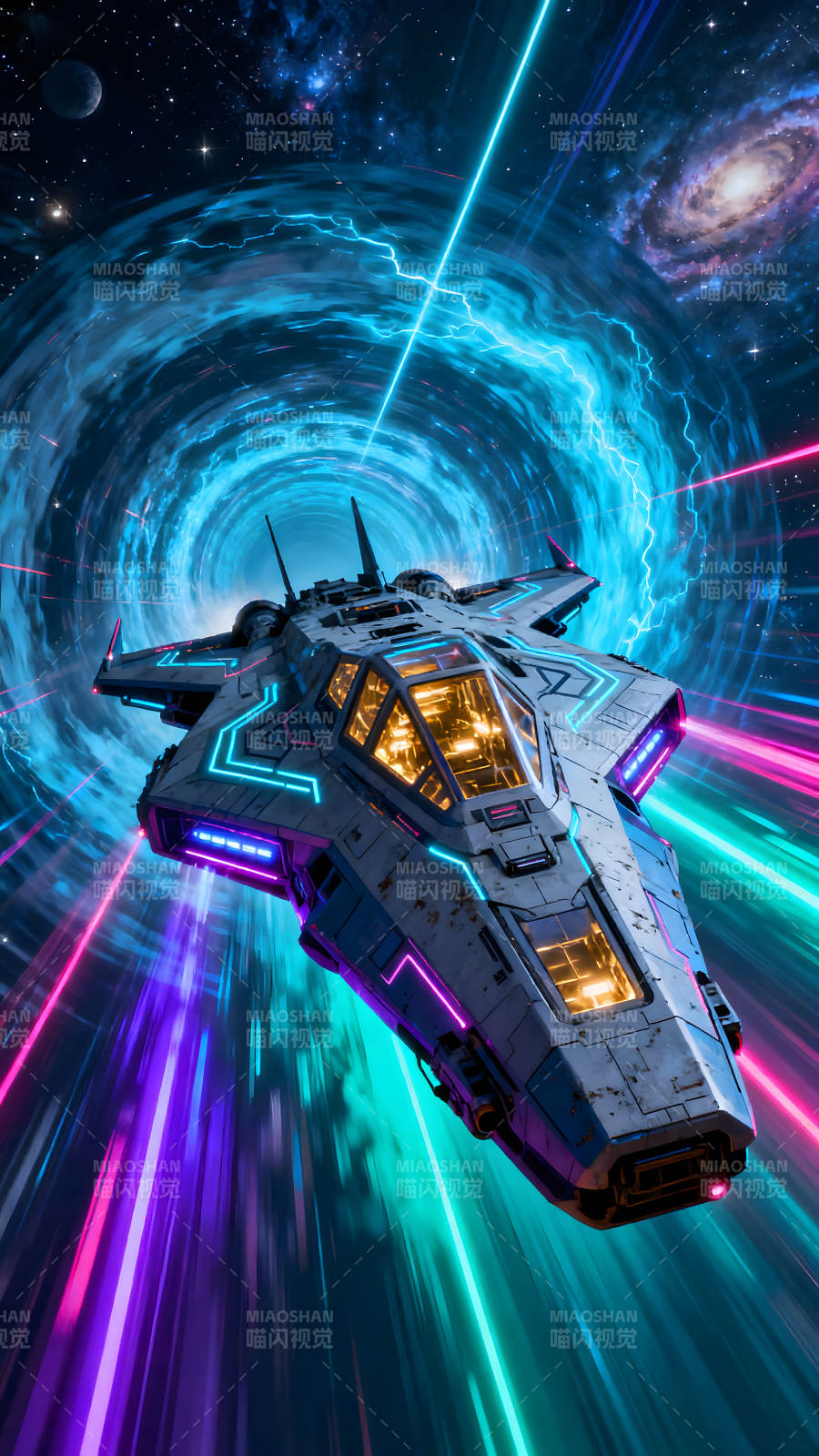 星際飛船穿越時空隧道-圖片