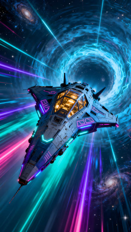 星際飛船穿越蟲洞科幻未來主義風格-圖片