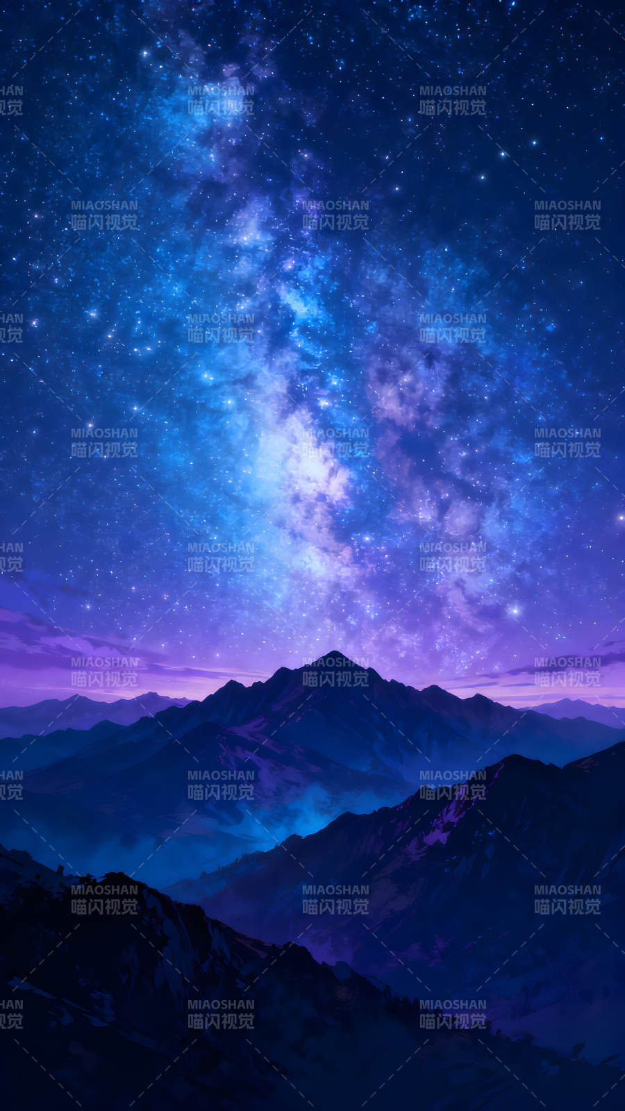 星空下的山脈美景絢麗多彩-圖片