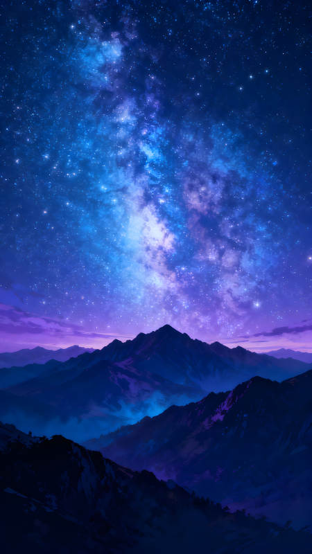 星空下的山脈美景絢麗多彩-圖片