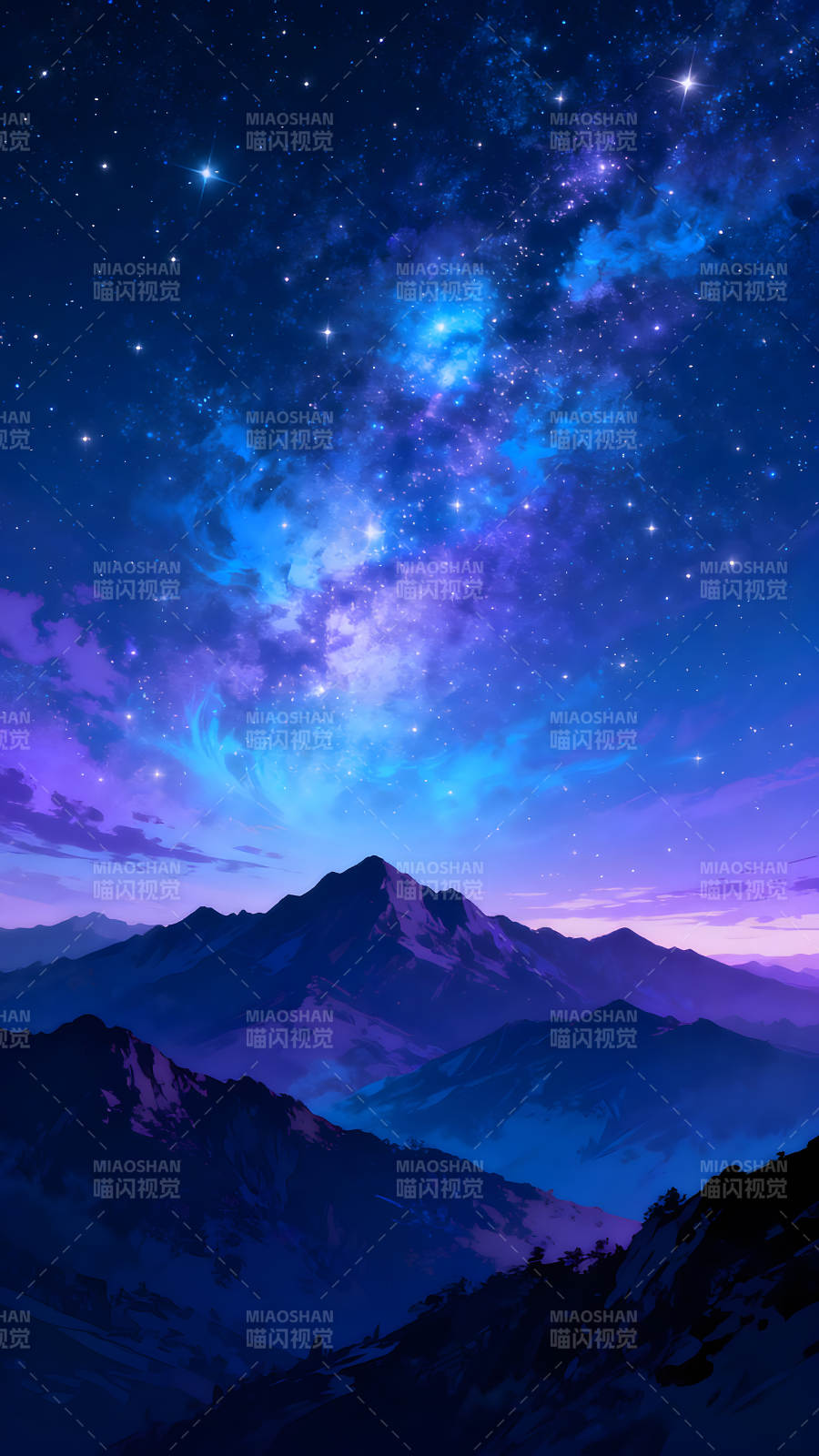 星空山脉静谧景象-图片