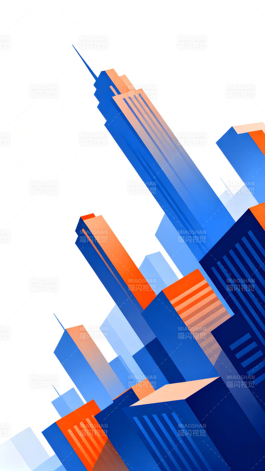 抽象城市風景藍色橙色幾何線條建筑-圖片