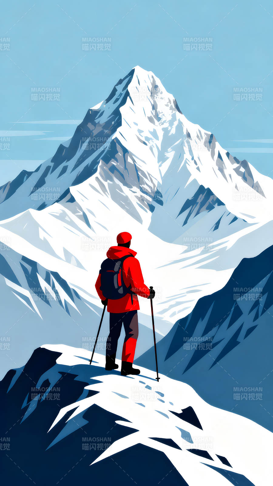 登山者远眺雪山风景-图片