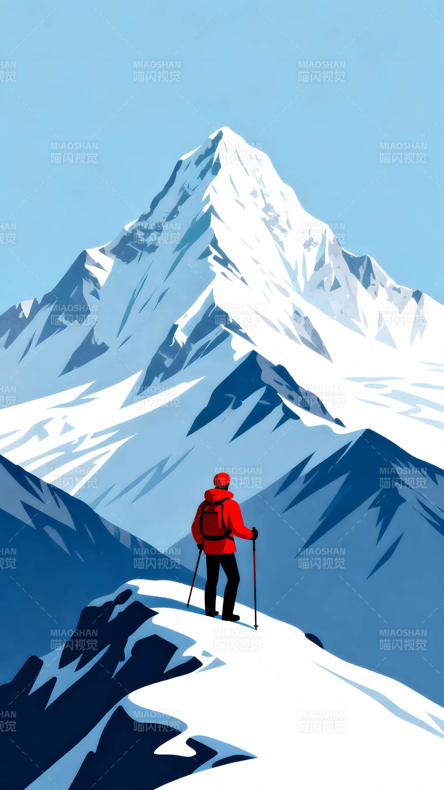 登山者欣赏雪山景色-图片