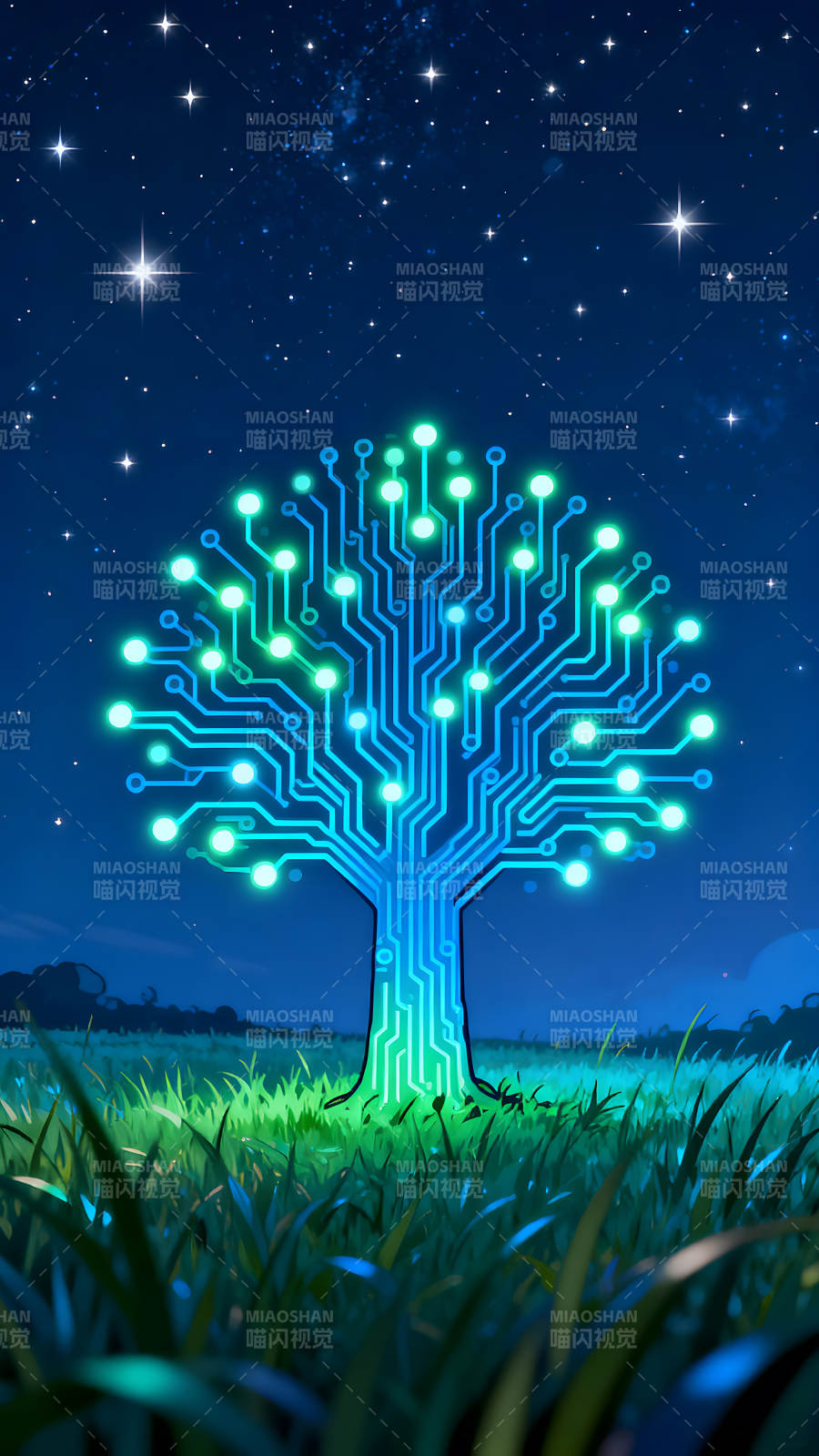 電路樹星空下的夜晚景象-圖片