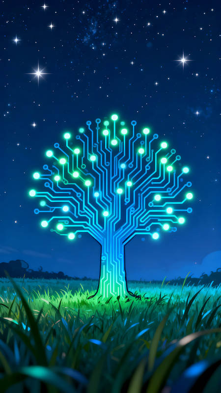 電路樹星空下的夜晚景象-圖片