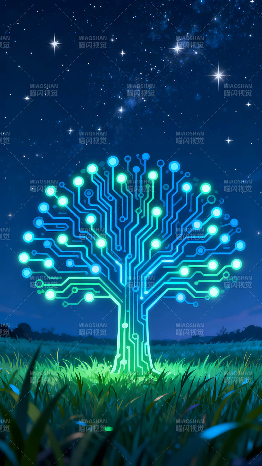 電路樹夜空星光下的景象-圖片