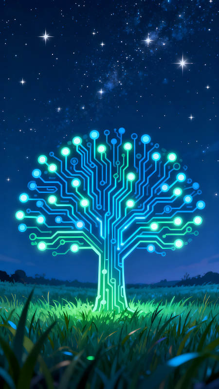 電路樹夜空星光下的景象-圖片