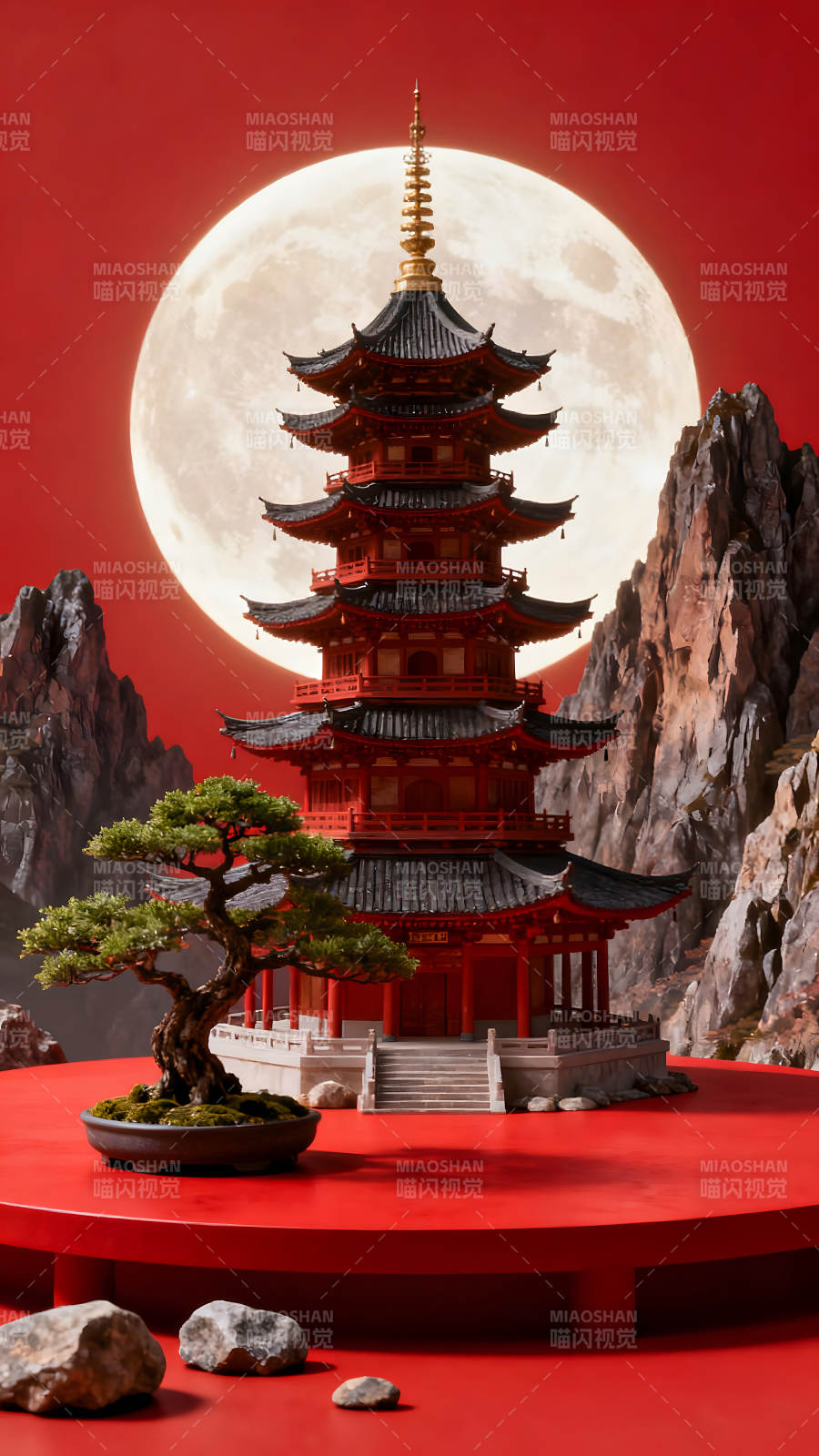 红日映衬下的东方宝塔-图片