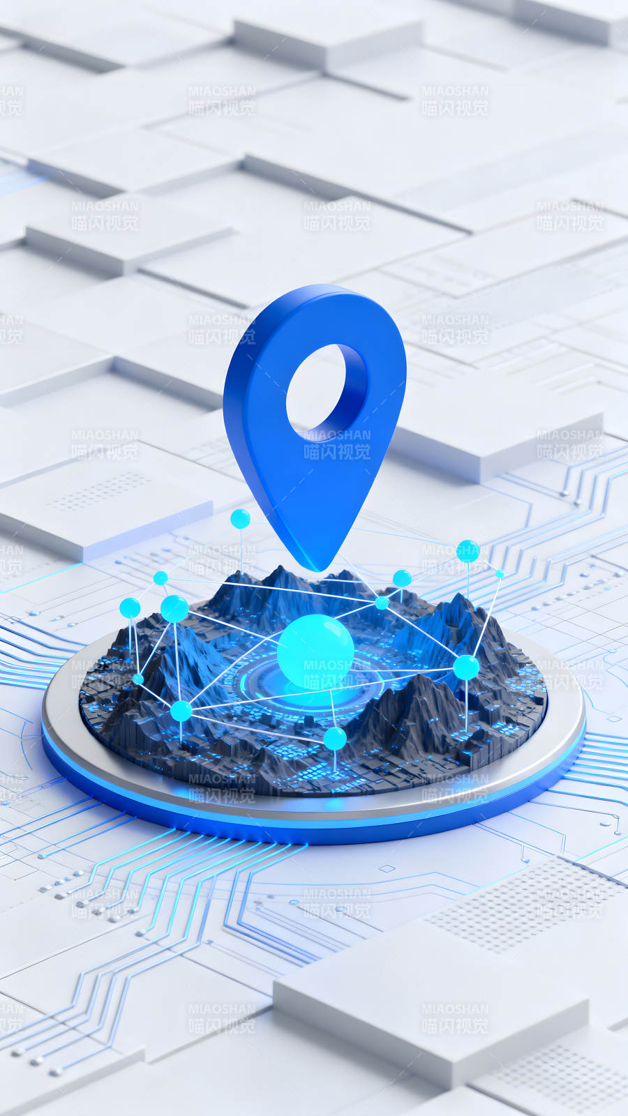 藍(lán)色定位標(biāo)志科技感十足的場(chǎng)景-圖片