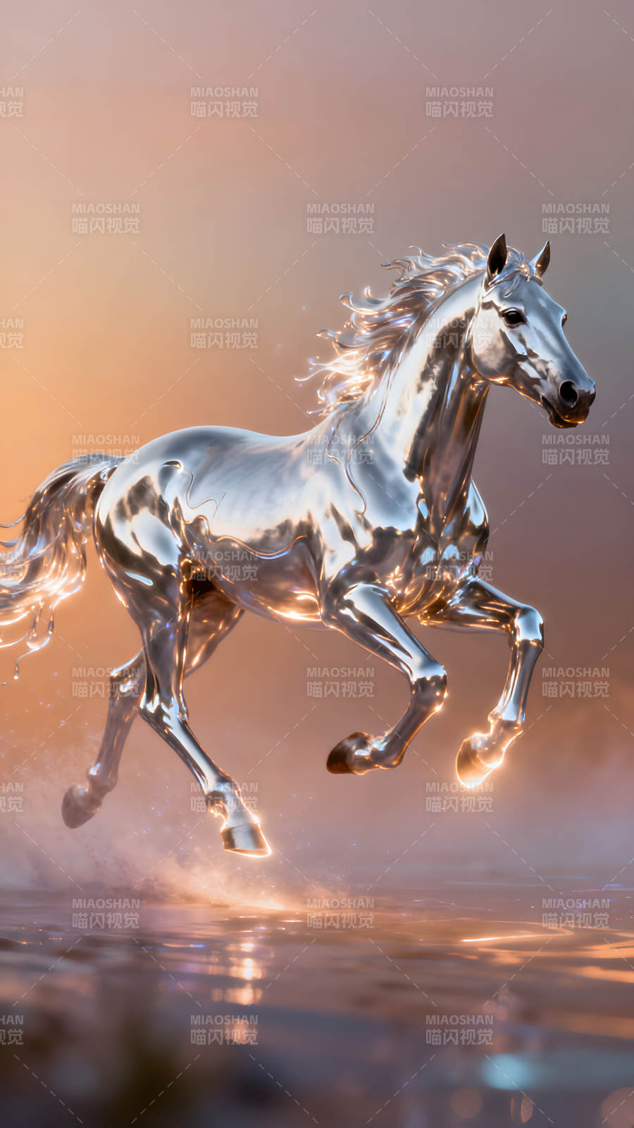 銀色駿馬騰空而起閃耀光芒-圖片