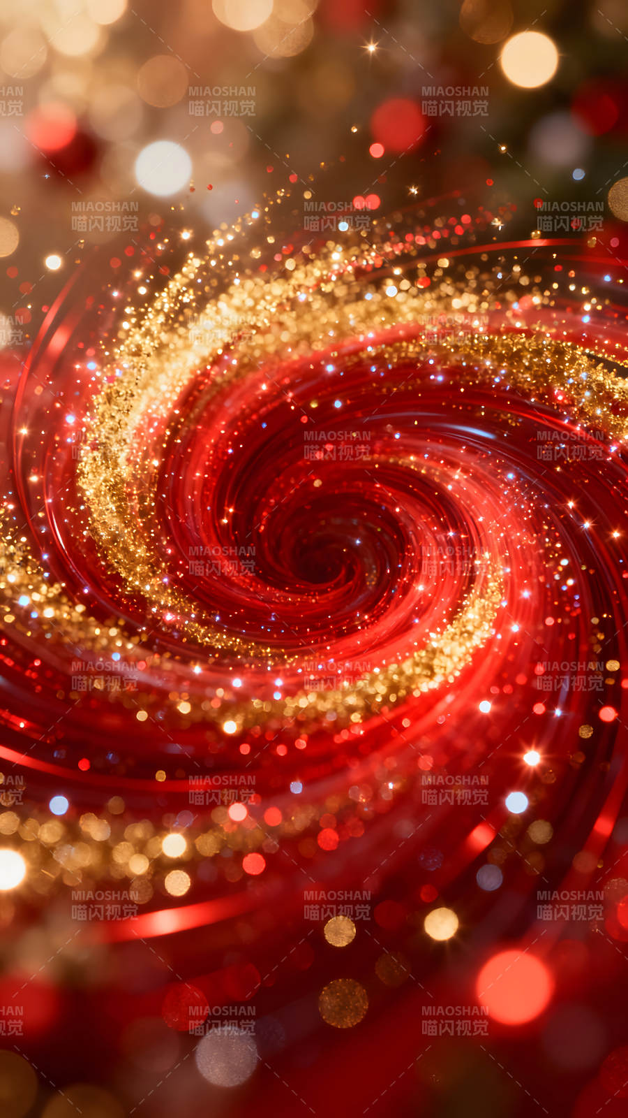 璀璨紅色漩渦閃耀金色光芒-圖片