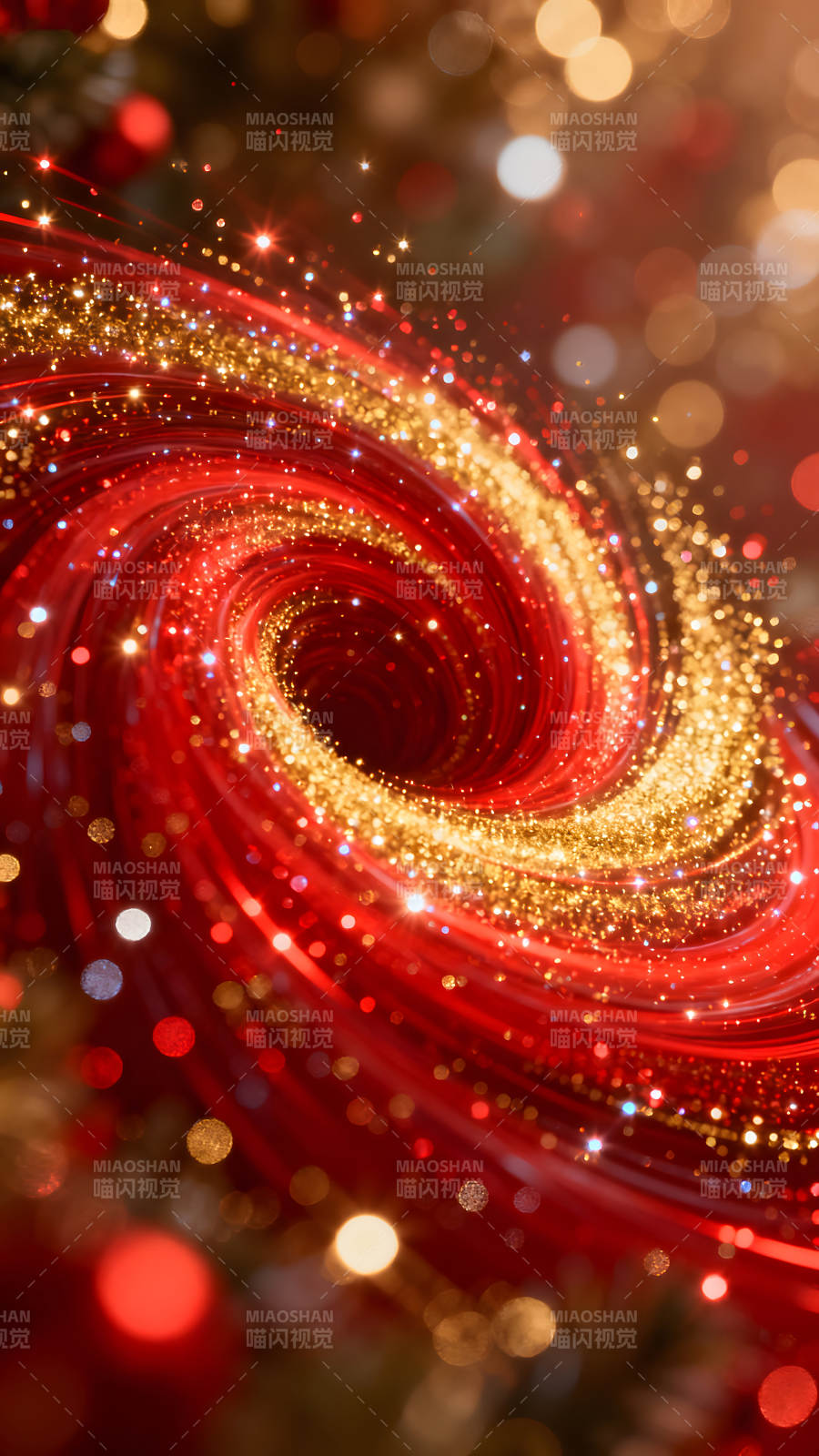 紅色光芒漩渦金色閃耀星光-圖片