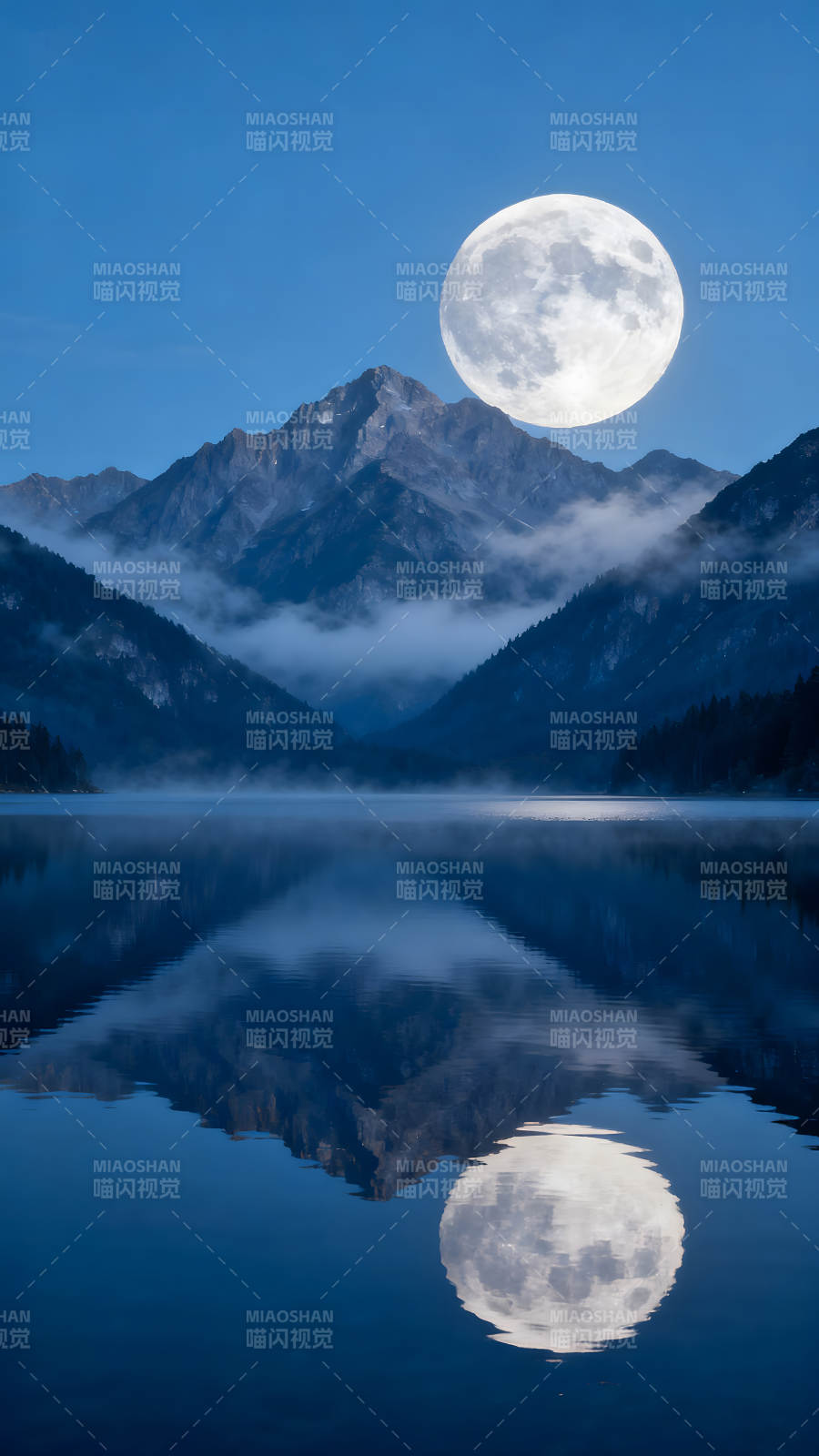 月夜山水壯麗景象-圖片