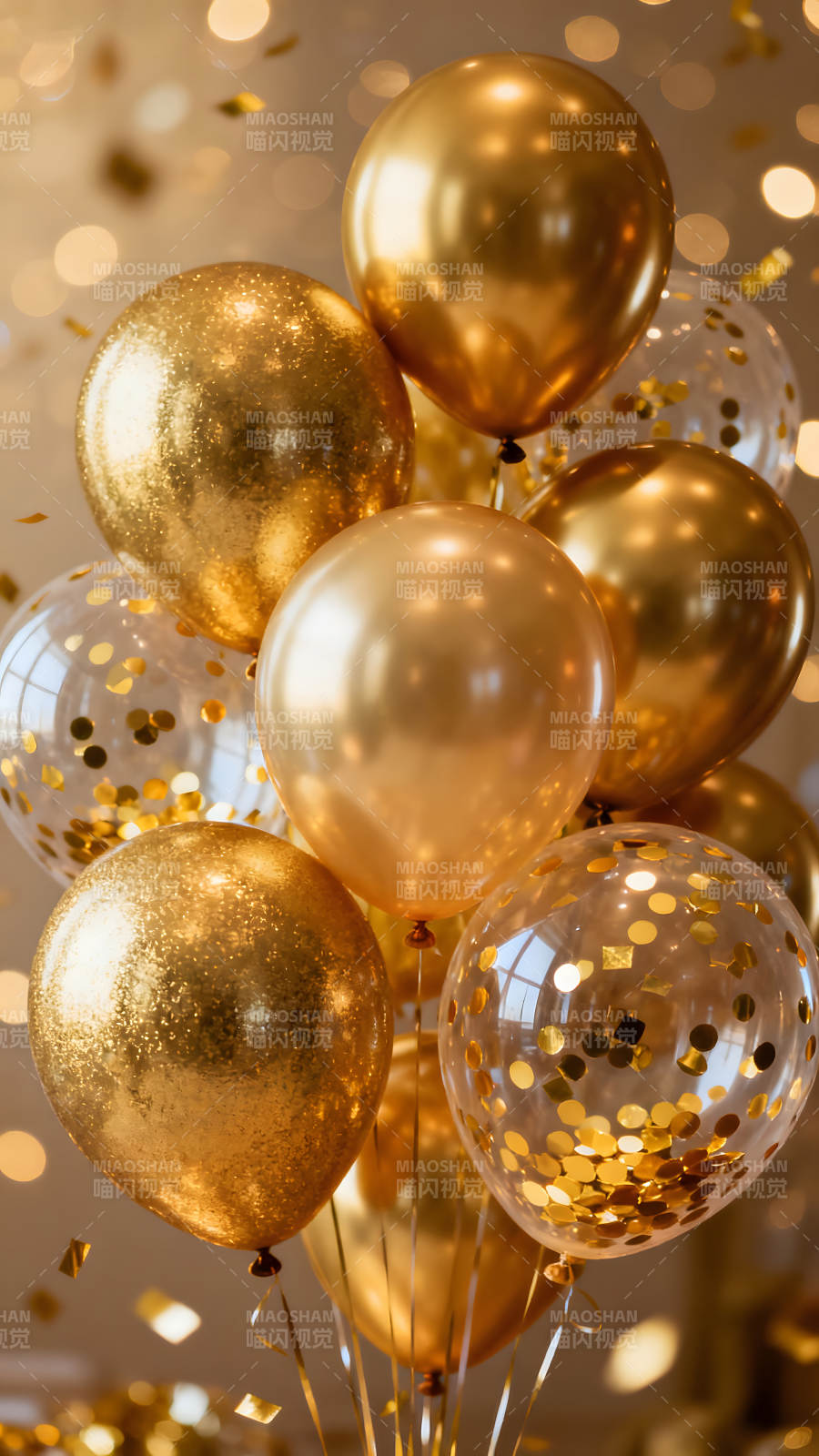金光闪闪的金色气球庆祝-图片