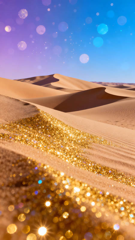 沙漠金光閃閃天空夢幻景象-圖片