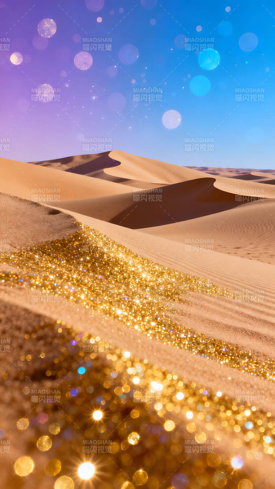 沙漠金光閃閃天空夢幻景象-圖片