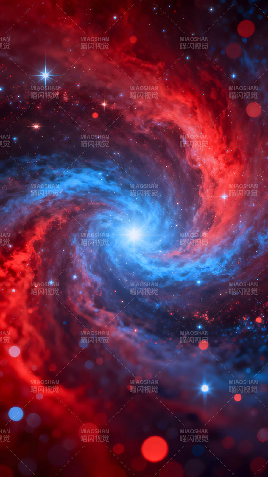 紅藍星云漩渦中心光芒四射-圖片