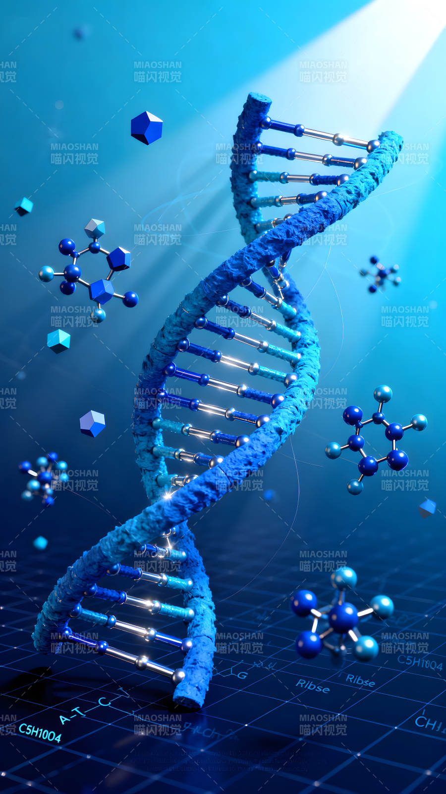 DNA雙螺旋結構與分子圖示科學感-圖片