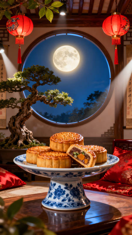 中秋赏月吃月饼-图片