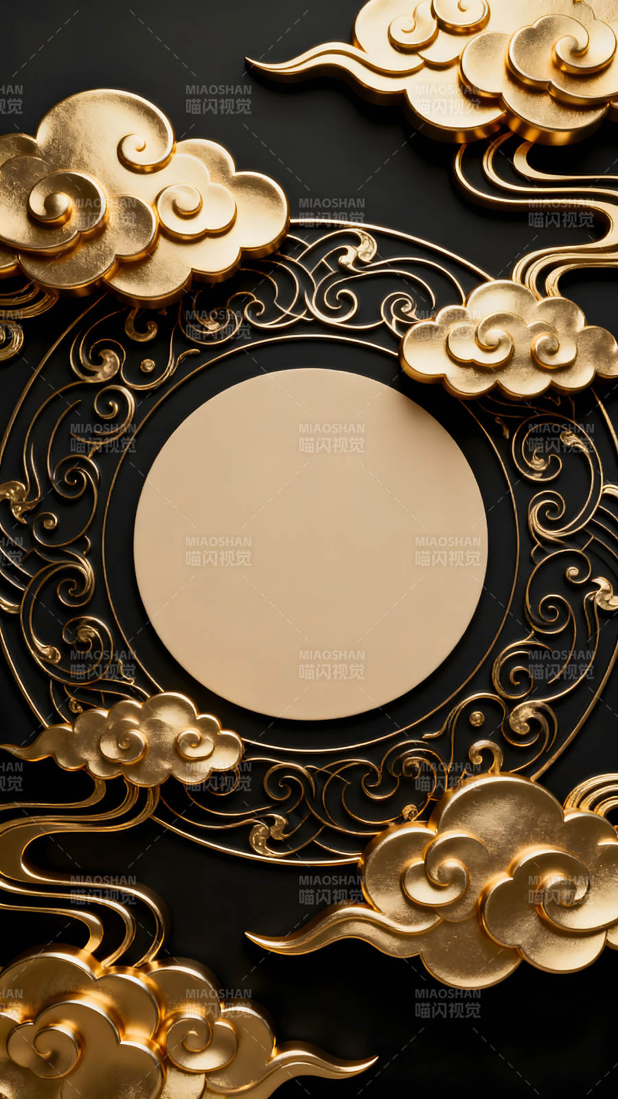 金色云紋裝飾的圓形設計-圖片
