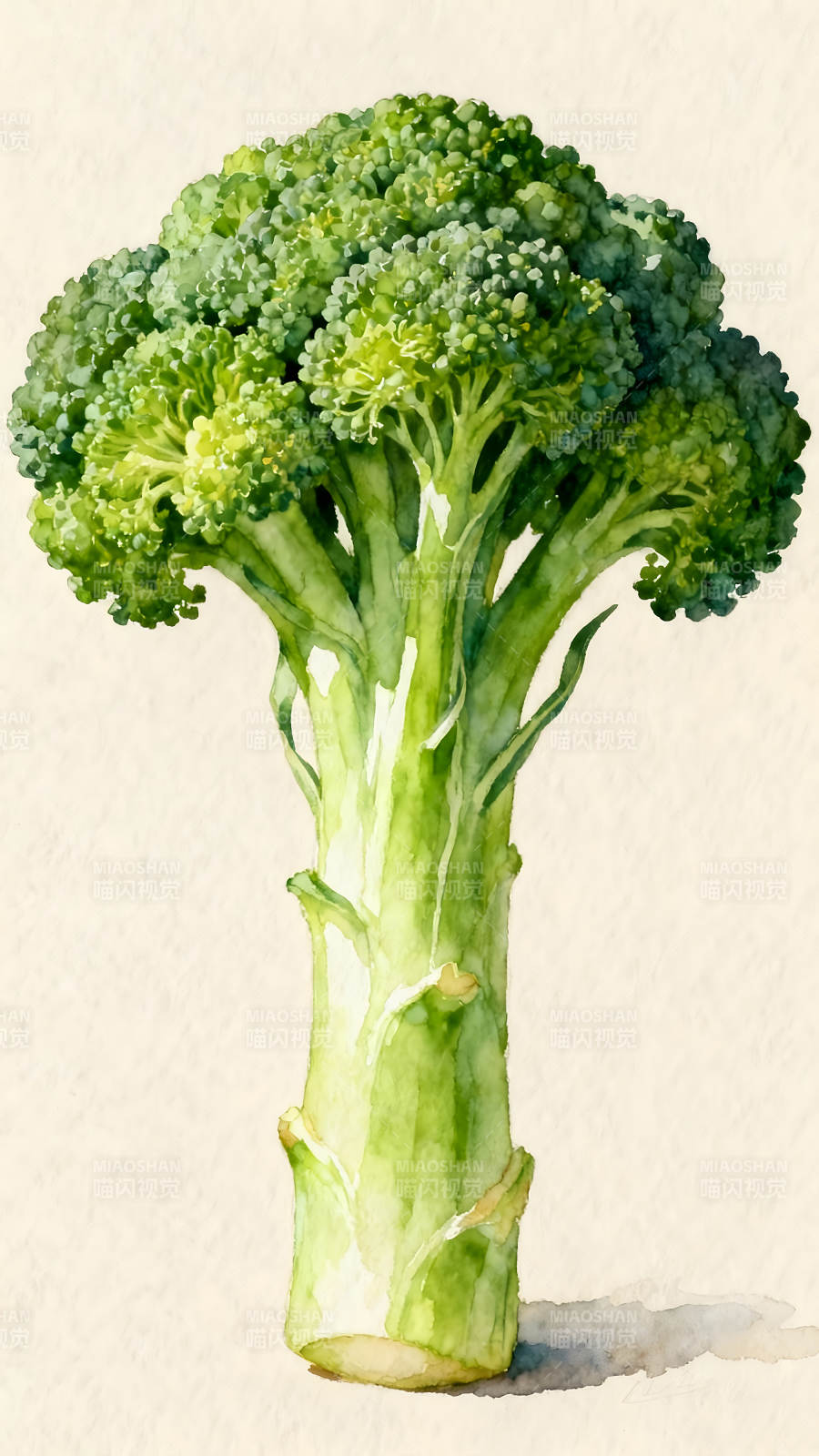 手繪西蘭花水彩畫風(fēng)格蔬菜靜物-圖片