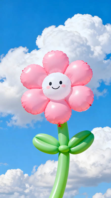氣球花朵藍天白云下-圖片
