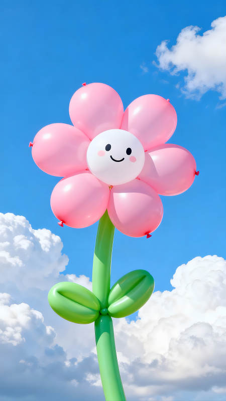 氣球花朵在藍天白云下-圖片